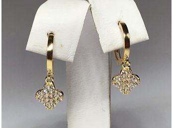 Lovely Sterling Silver With 14K Overlay Alhambra Earrings With White Sapphires - Very Petty Pair