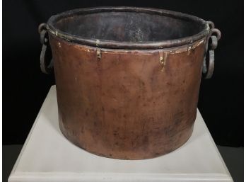 Large Antique Copper Pot With Brass Handles ALL HANDMADE Use For Firewood / Kindling  Or Just Display