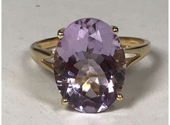 Stunning Large Oval Amethyst Set In Beautiful Sterling Silver / 925 Ring With 18kt Overlay - PRETTY RING !