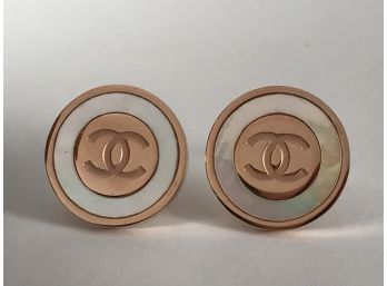 Amazing CHANEL Rose Gold Tone & Mother Of Peal Earrings - Beautifully Polished  AMAZING PAIR !