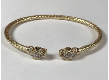 Beautiful Woven Sterling With 18K Gold Overlay & Swarovski Crystals Bracelet With Panther Heads MADE IN ITALY
