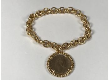 Fantastic Vintage Style 20 Lire Italian Gold Coin Bracelet - Wonderful Piece Costume Jewelry - Gold Overlay
