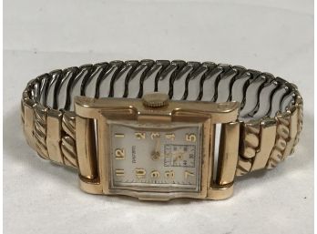 Great Tank Style ACCRO BOND Art Deco Style Watch - 10K Rolled Gold Plate - Starts & Stops