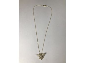 Incredible Sterling Silver Bee With 14K Gold Overlay Necklace & Swarovski Crystals - Highly Detailed - WOW !