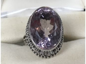 Wonderful Large Oval Amethyst Cocktail Ring  In VERY Ornate Sterling Silver / 925 Setting  - GREAT RING !