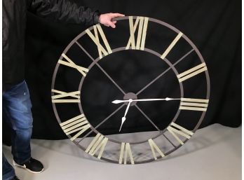 Fantastic HUGE Metal Vintage Style Clock - AMAZING Decorator Look - Roman Numerals  OVER FOUR FEET ACROSS !