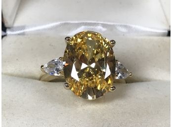 Stunning Large Oval Citrine & White Sapphires In Sterling Silver / 925 WITH 18k Overlay A STUNNER !