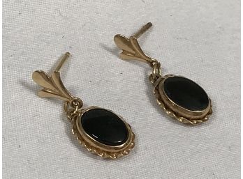Beautiful 14k Yellow Gold & Onyx Earrings - VERY Pretty Pair - Nice Gift Idea !