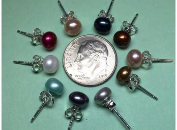 Ten (10) Lovely Pairs Brand New Freshwater Pearls In 925 / Sterling Silver $290 Retail Price - $29 Per Pair