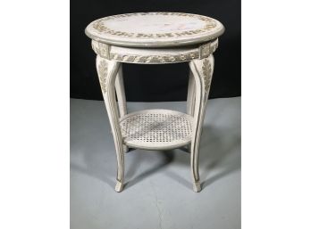 Lovely French Style Oval Stand With Caning On Base Amazing Worn & Distressed Paint  GREAT TABLE !