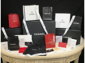 Huge Lot Of CHANEL & CARTIER Empty Bags, Boxes, Ribbon, Cards - GREAT DECORATOR ITEMS - Lot (1 Of 2)