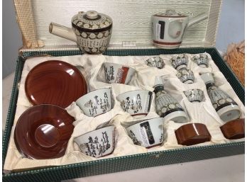 Incredible Antique Japanese Tea / Saki Set ALL HAND PAINTED - A VERY Special Set 1940s In Original Box