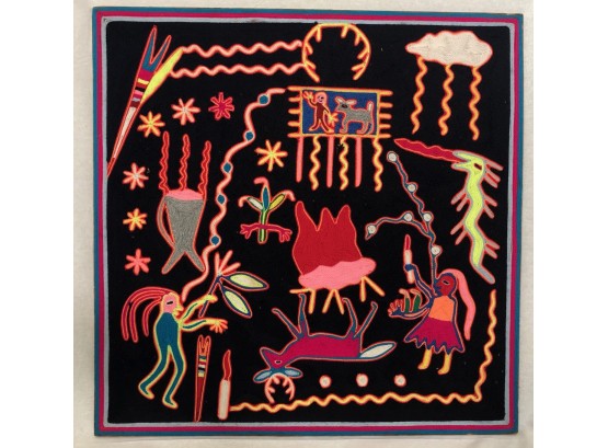 Huichol String Painting, Mexican, Signed, On Board  24'