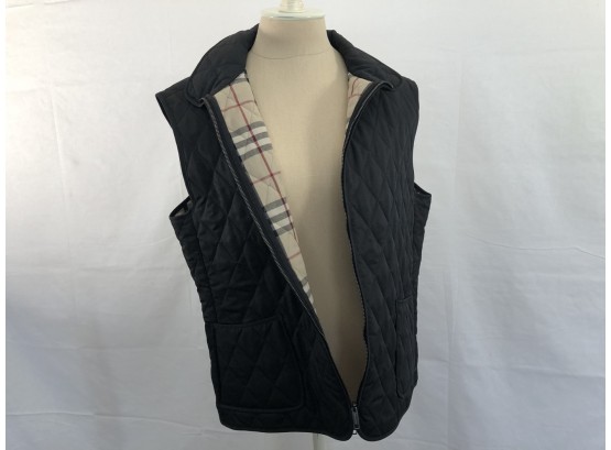 NWT Burberry 'Lymington' Black Zip Vest Lined With Iconic Plaid - XL