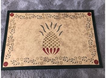 Hand Stenciled Oil Cloth Floor Mat - Pineapple Theme - Signed 2'x3'