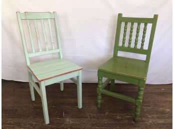 Two Wooden Kitchen Chairs - Distressed Paint - Fun!