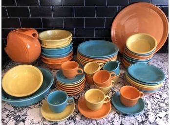 Fiesta China Set - Orange/Yellow And More!  60PC Lot  Homer Laughlin China Co.  Lead Free - Made In USA