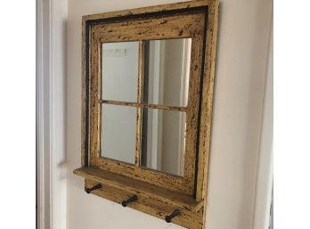 Rustic Look Hanging Mirror With Shelf & Pegs   21x28Hx3.5'D