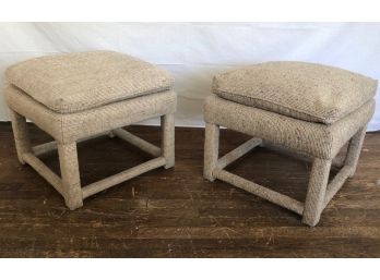 Pair Of Upholstered 70s Vibe Ottomans Or Benches  - 21' Square X 20'H  Down Filled