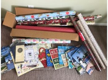 Wrapping Paper And Gift Bag Supplies  - Most Christmas, Some General - Many New Rolls And Bags