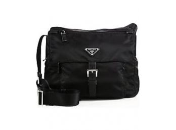 Prada Nylon Bag With Leather Trim And Adjustable Webbing Crossbody Strap - Very Good, Used Condition
