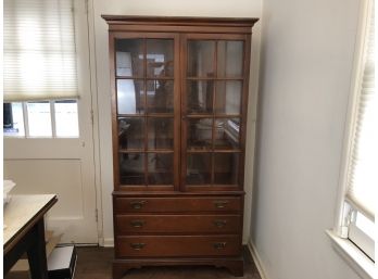 Drexel Wallace Nutting China Cabinet - Brass Pulls, 3 Drawers  36'L X 15'D X 69'H