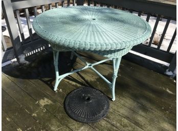 47' Round All Weather Wicker Outdoor Table With Metal Umbrella Stand