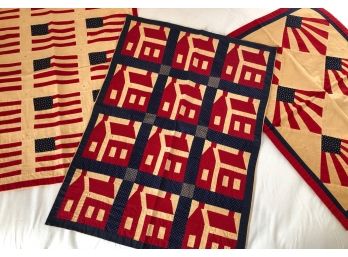 Tea Stained Antiqued Americana  Quilts- 3pc Wall Hanging Set By Pea Ridge Purties