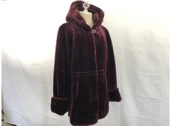 Dennis By Dennis Basso Faux Fur Hooded Coat In Plum - Super Soft - Sz M