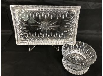 Waterford Rectangular 11x7 Tray And Small Bowl 4-3/4'D