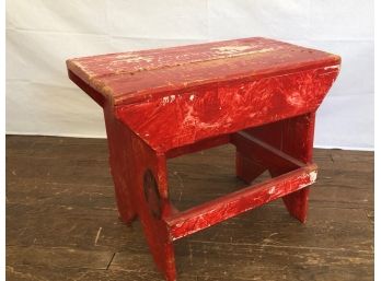 Reclaimed Wood Small Bench With Red Distressed Paint - Shabby Chic - 21.5x12x18