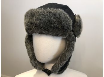 Quilted And Faux Fur Ear Flap Hat By Eddie Bauer, Snaps Under Chin Or On Top Of Head