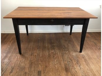 Wood Plank Kitchen Table With Black Painted Legs/Small Drawer  60x35x30  Includes Table Pads