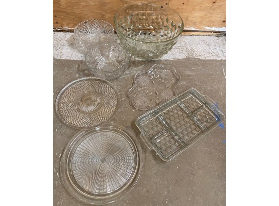 Seven Piece Lot Of Clear Glass