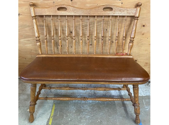Colonial Oak Windsor Style Bench With Vinyl Seat