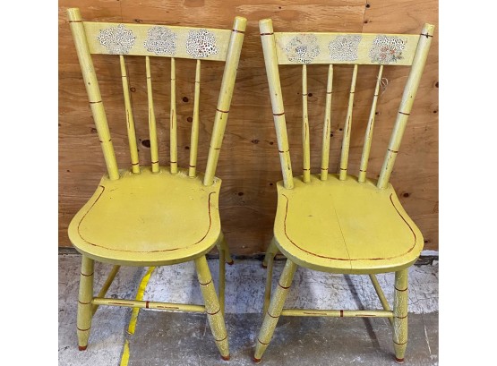 Pair Of Paint Decorated Century Chairs