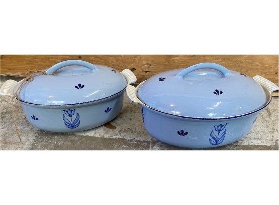 Two Covered Iron And Enamel Holland Casserole Dishes