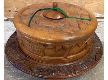 Carved Wooden Cake Plate