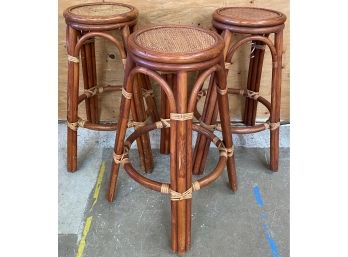Three Contemporary Bentwood And Caned Seat Stools