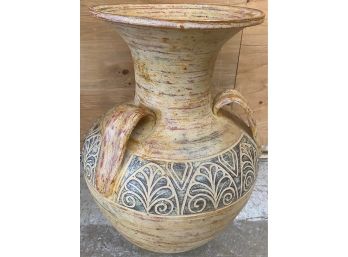Paint Decorated Three Handle Pottery Pot