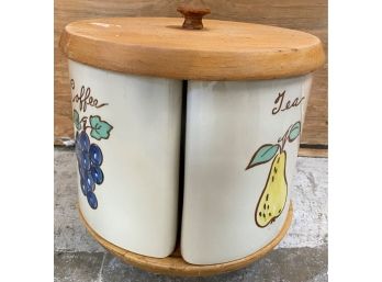 Ceramic And Wood Revolving Canister Set