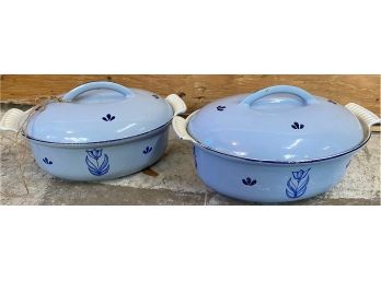 Two Covered Iron And Enamel Holland Casserole Dishes