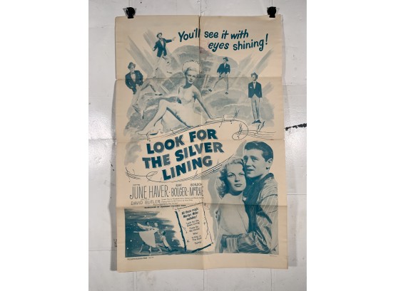 Vintage Folded One Sheet Movie Poster Look For The Silver Lining 1956