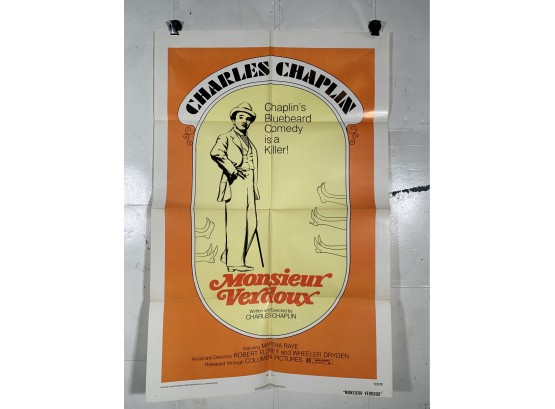 Vintage Folded One Sheet Movie Poster Charlie Chaplin Monsieur Verdoux 1972