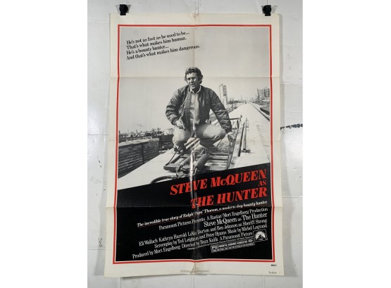 Vintage Folded One Sheet Movie Poster Steve Mcqueen As The Hunter 1980
