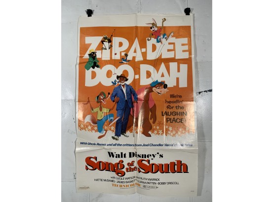 Vintage Folded One Sheet Movie Poster Walt Disneys Song Of The South 1972
