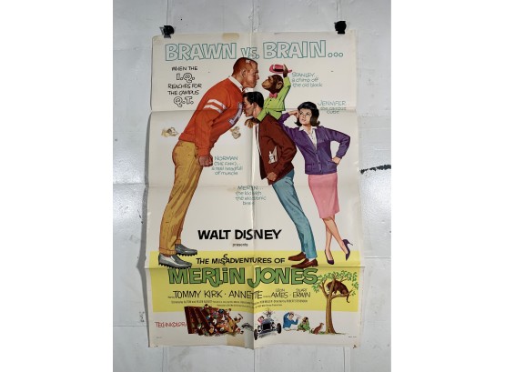 Vintage Folded One Sheet Movie Poster Walt Disney Merlin Jones