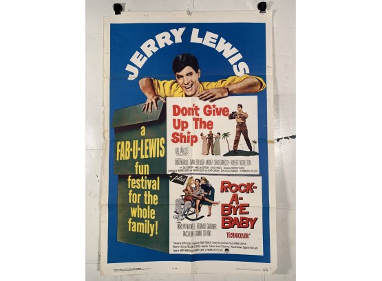 Vintage Folded One Sheet Movie Poster Jerry Lewis Dont Give Up The Ship / Rock A Bye Baby
