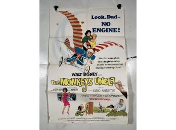 Vintage Folded One Sheet Movie Poster Walt Disney The Monkeys Uncle 1965