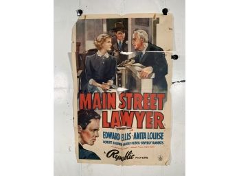 Vintage Folded One Sheet Movie Poster Main Street Lawyer 1948